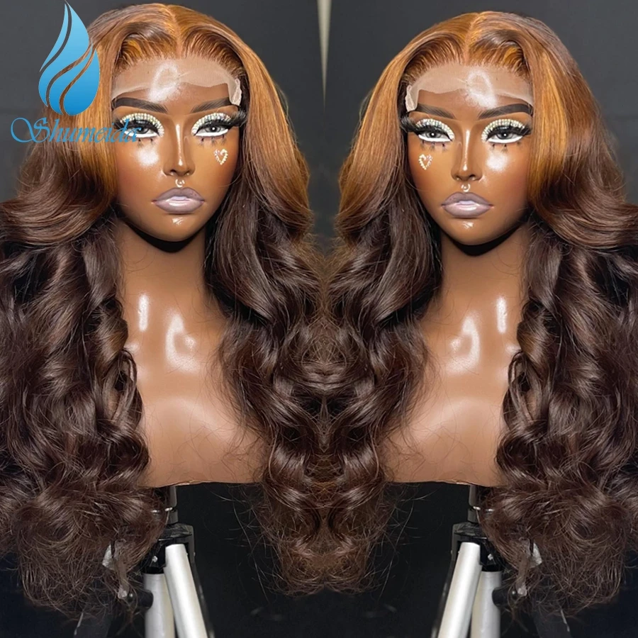 Shumeida Ombre Brown Color 13*6 Lace Front Wigs Orange Pre Plucked Hairline Peruvian Remy Human Hair Glueless Wig for Women