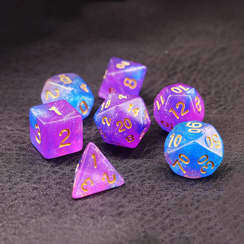 7Pcs/Set Pink and Blue Starry Sky Dice D&D COC Polyhedral Dice for Table Game DND RPG