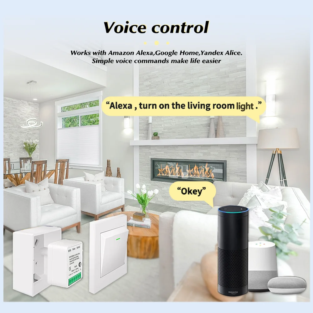 16A Mini Wifi Smart Switch Smart Home DIY Light Switches Module 2-way Control, Work With Tuya Smart Life Alexa Alice Google Home