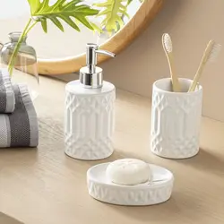 3 Pcs White Bathroom Set 1 Liquid Soap Dispenser 1 Solid Soap Dispenser 1 Toothbrush Holder For Home Fast Shipping from Turkey