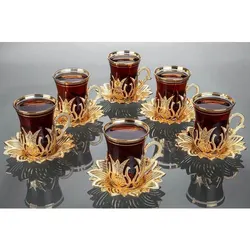 WONDERFUL AMAZİNG Tulip PATTERNED GOLD AND SILVER VARIOUS Anatolian Arabic Turkish Green Tea Cups Handma Tea Set.