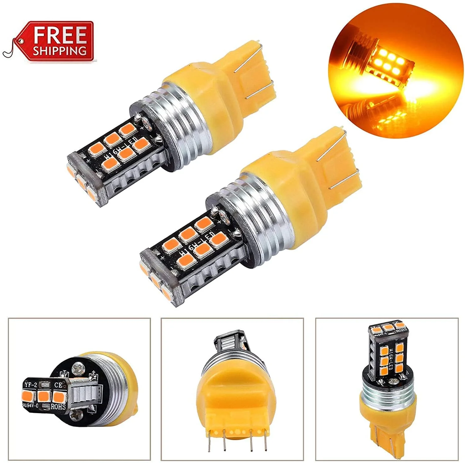 

2 x car led light, Super Yellow 7443 15 SMD 2835 T20 LED light, Car Brake Stop Tail Light Bulb, 12V