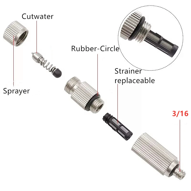 Citop 50pcs/set 0.1-1mm High Pressure Misting Spray Injector Atomization Head Mister Nozzle With Filter Net Sprinkler Fittings