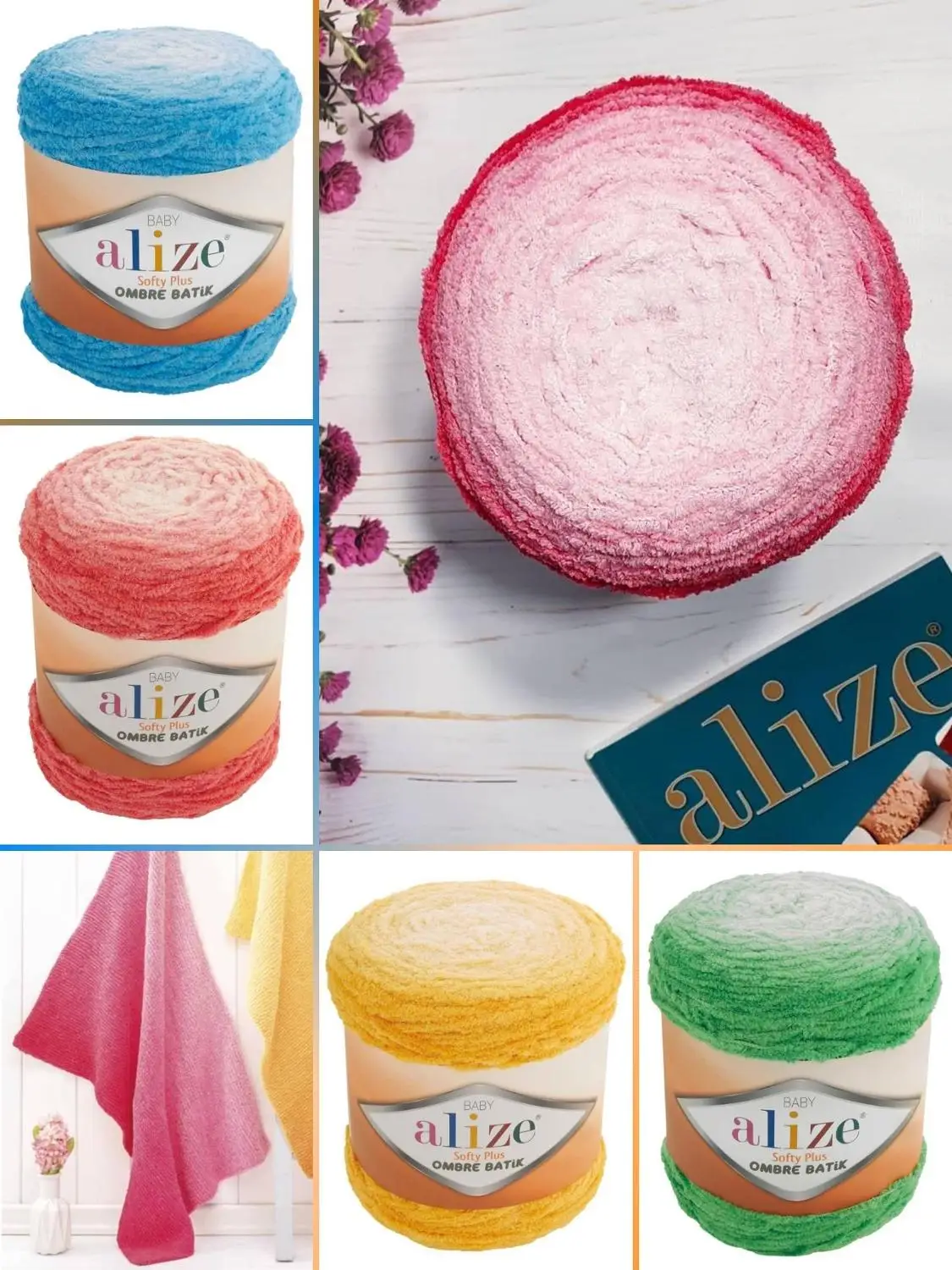 

Softy Big Yarn 600 Meters(500gr) - 10 Color - Hand Knitting Yarn Ball -Baby Blanket-Mikropolyester -Alize Softy Plus Ombre Batik