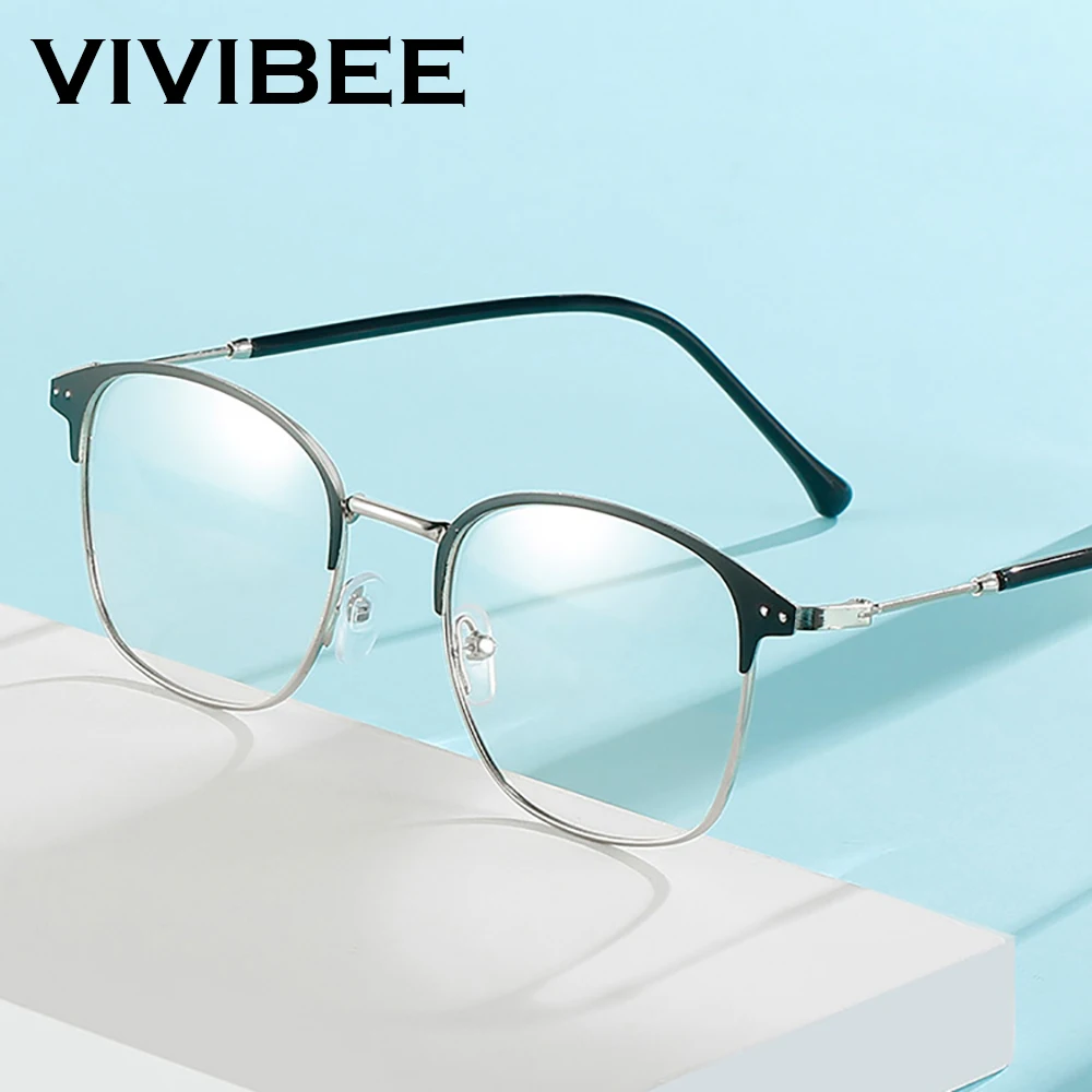 VIVIBEE Metal Photochromic Blue Light Blocking Glasses Men Square Color Change UV400 Gaming Goggles Anti Filter Sunglasses