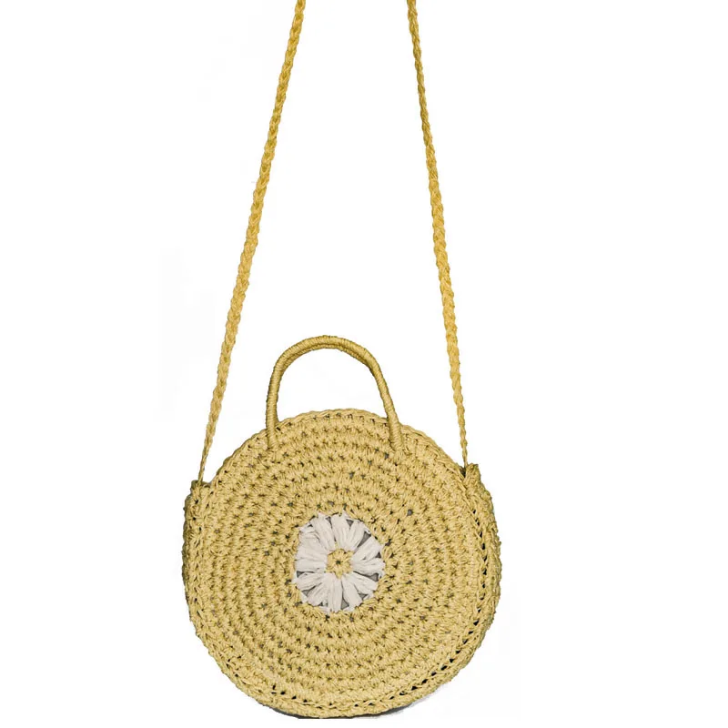 Women's Daisy Patterned Handmade Straw Shoulder Bag Made in Turkey