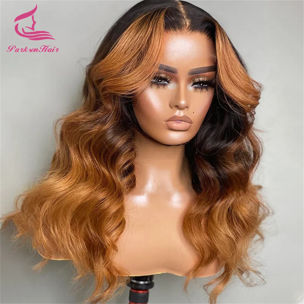 أومبير العسل شقراء 5x5 خصلات الشعر المستعار الإنسان غلويليس الجسم موجة جاهزة لارتداء تسليط الضوء على الذهبي البني 13x6 HD الدانتيل شعر مستعار أمامي للمرأة