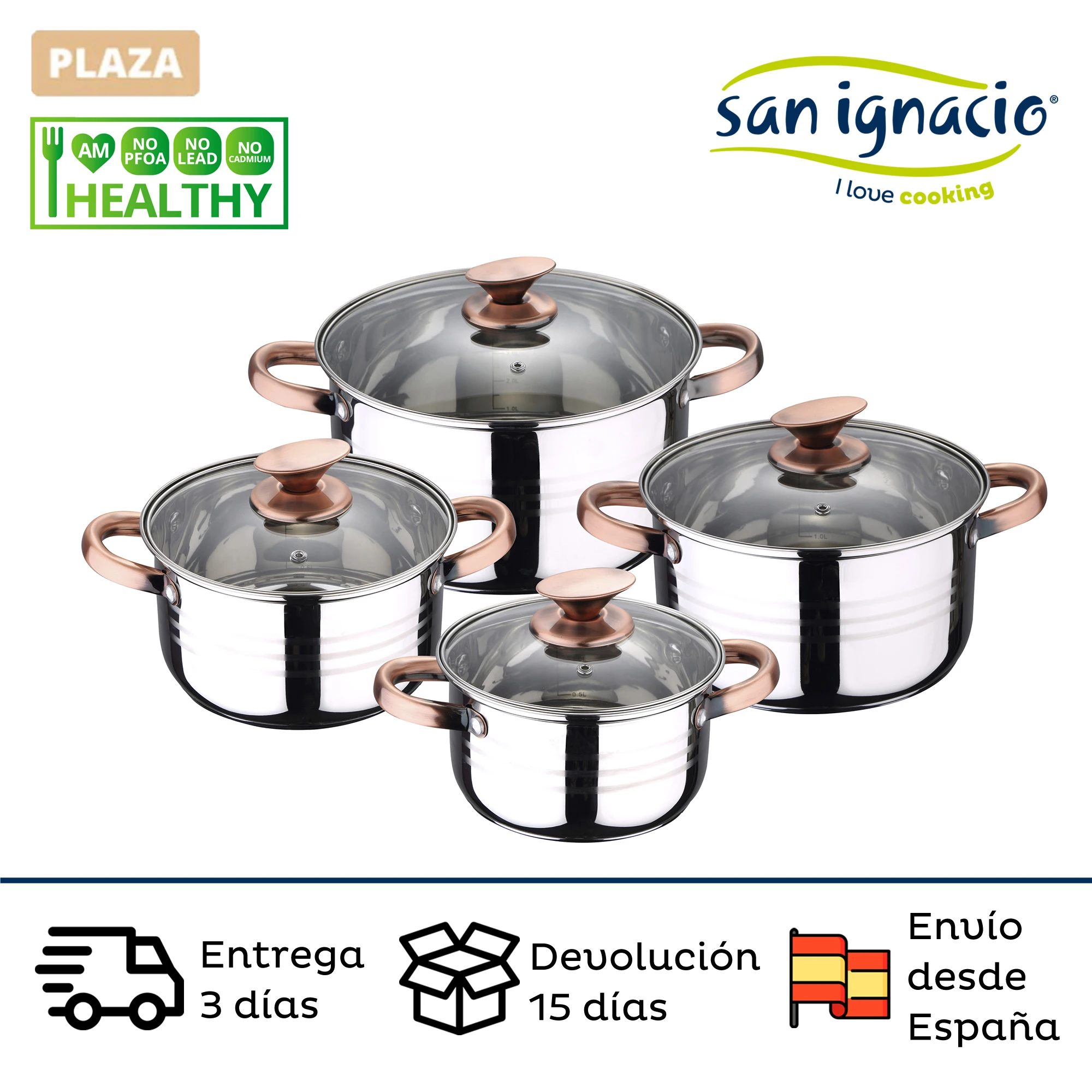 8 piece SAN IGNACIO Altea kitchen battery in stainless steel and suitable for all fires including induction