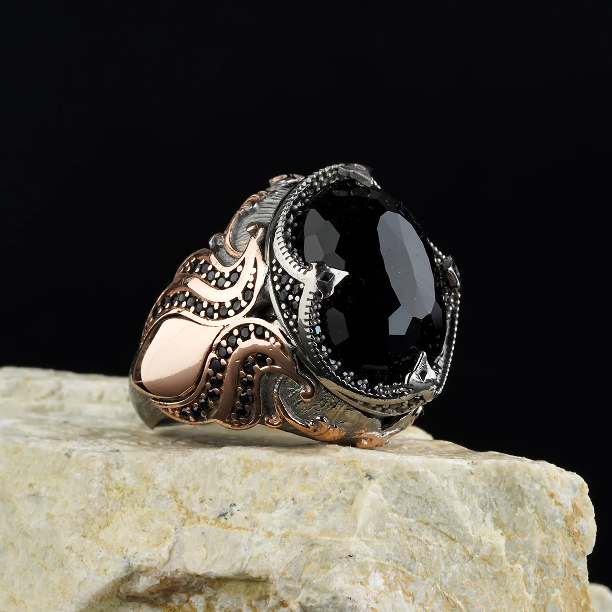 custom Jewelry  High-quality 925 Sterling Silver Zircon stone ring   Black color  in a luxurious way for men with gift