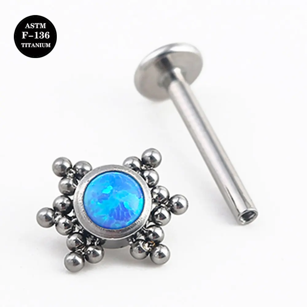 16G Implant Grade Titanium ASTM F136 Internal Thread Screw Opal CZ Gem Labret Cartilage Helix Ear Tongue Piercing Body Jewelry