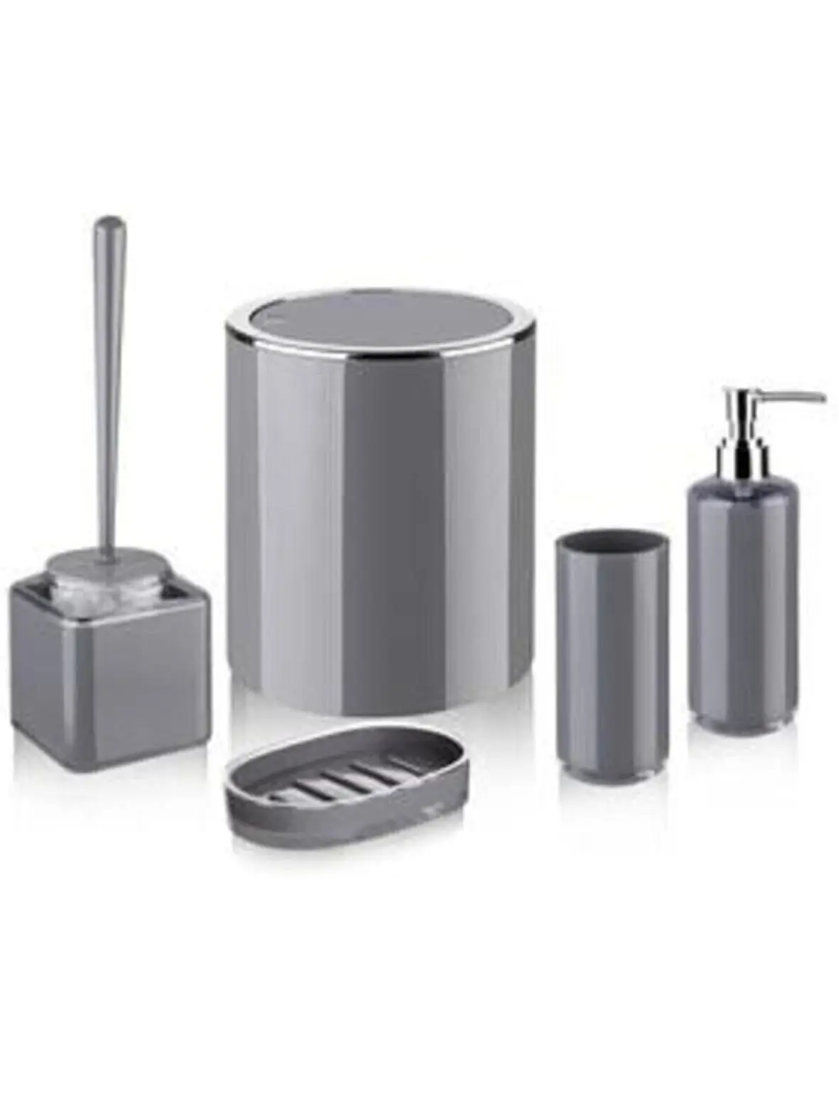 Quality Lux 5 Pcs Pure Grey Bathroom Accessories Set Toothbrush Holder Toilet Brush Liquid Soap Dispenser Soapholder Trash Can