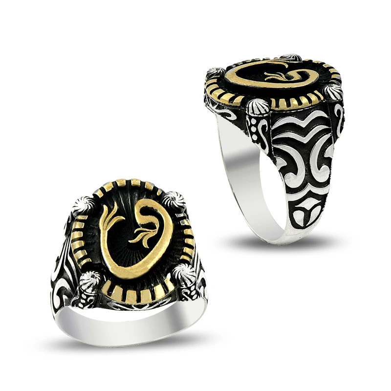 925 Silver Arabic Letter Motif Added Ring for Men