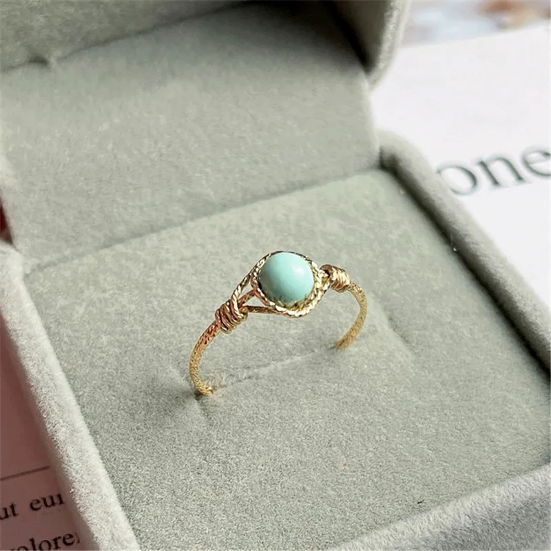 14K Gold Filled Natural Turquoise Ring Gold Jewelry Handmade Knuckle Ring Mujer Boho Bague Femme Minimalism Boho Rings for Women