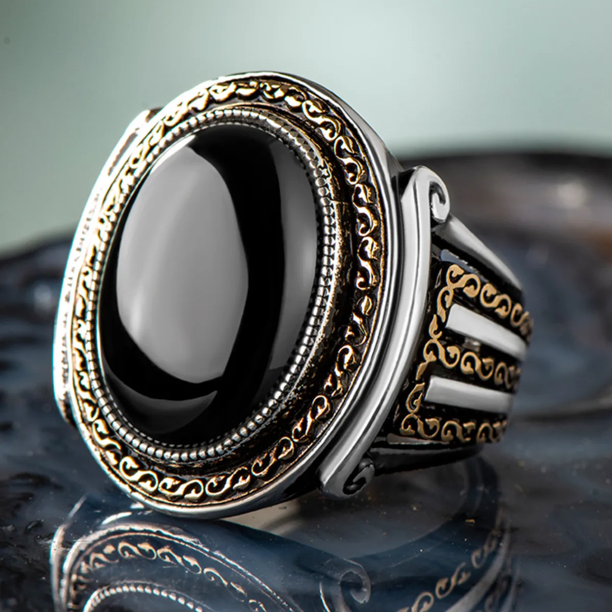 

925 Sterling Silver Oval Black Onyx Stone Exclusive Men's Ring Chic Accessory for Men Special Big Ring Made in Turkey