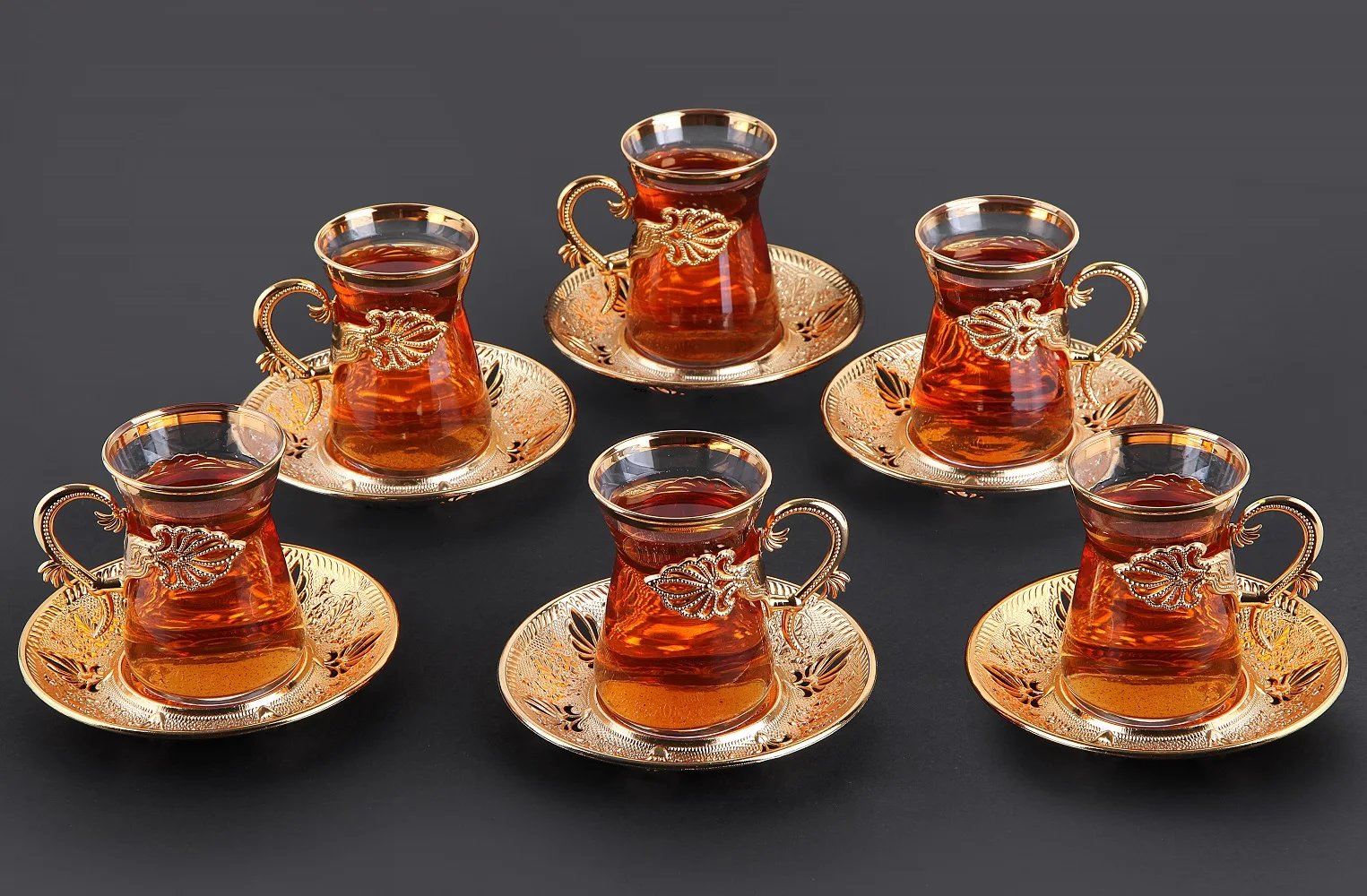 Turkish Tea Set For 6 Person 12 Pieces Gold Color