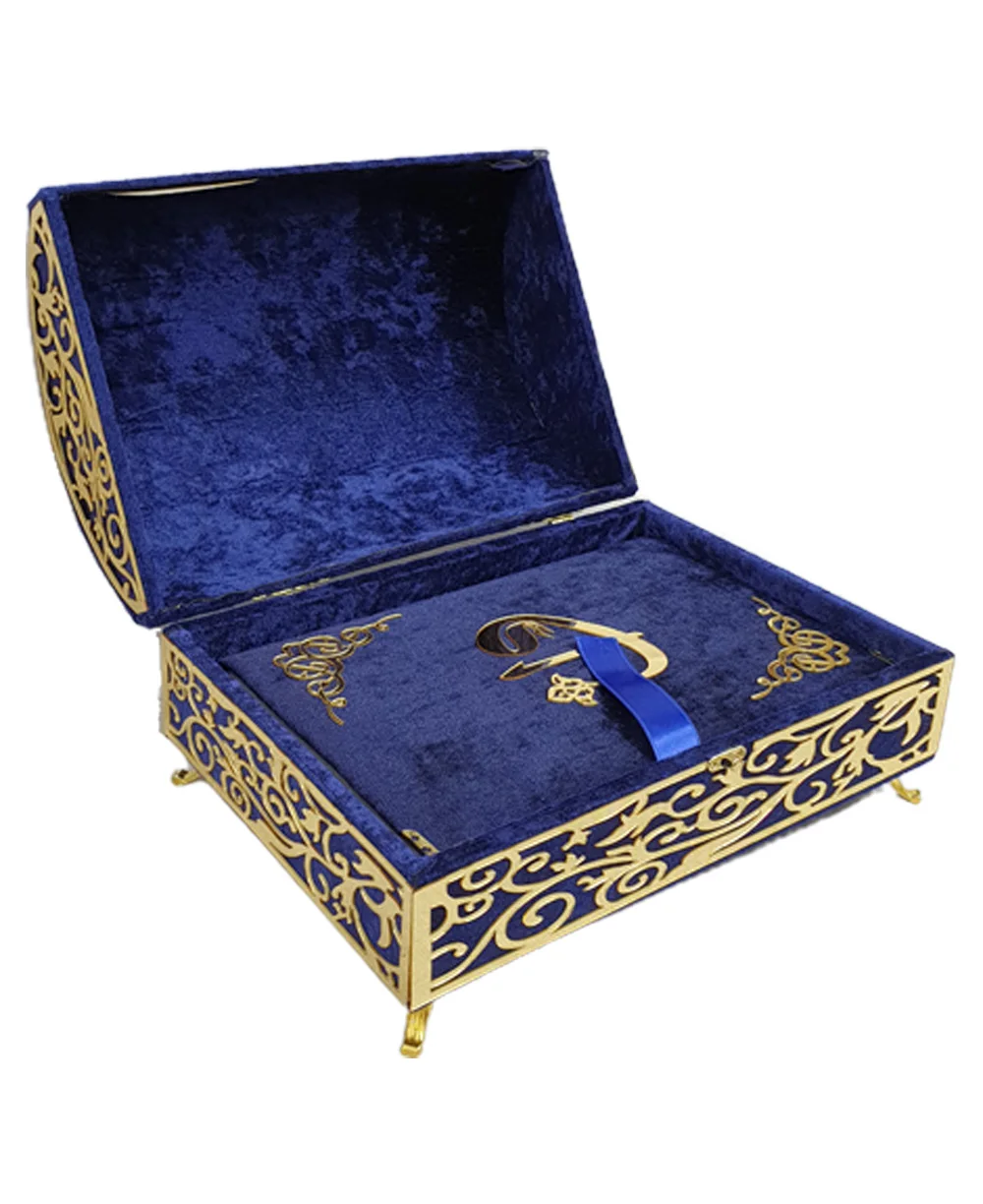 GREAT GIFT Mevlüt Velvet Covered Footed Treasure Box Plexi Dark Blue Medium Size Holy Quran FREE SHIPPING