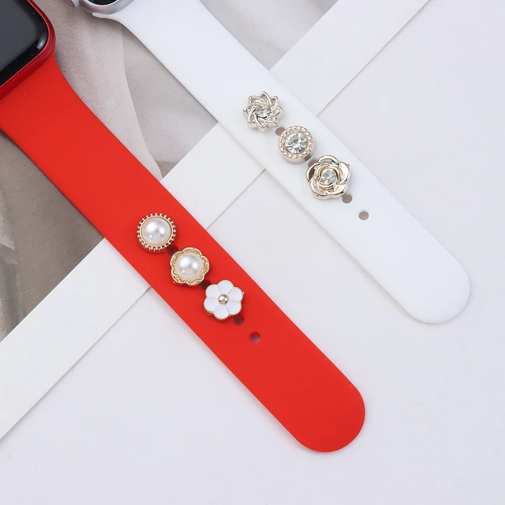Multistyle Watch Band Charms Strap Decorative Ring Nails For Apple Metal Creativity Pearl Flower Rivet Accessories For iwatch
