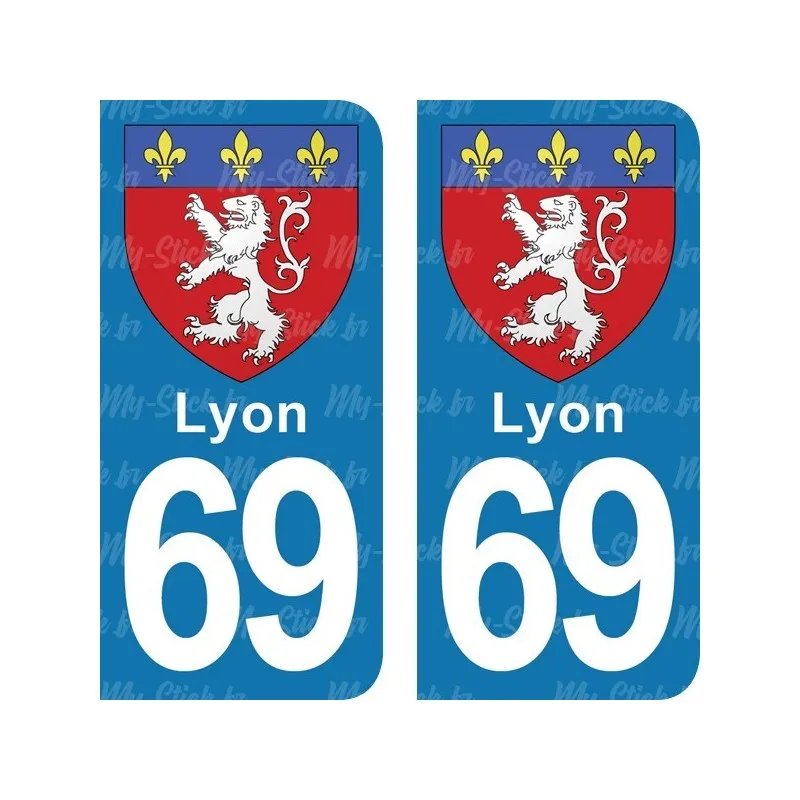 Sticker for license plate with Lyon coat of arm of department 69 for blue or black background car