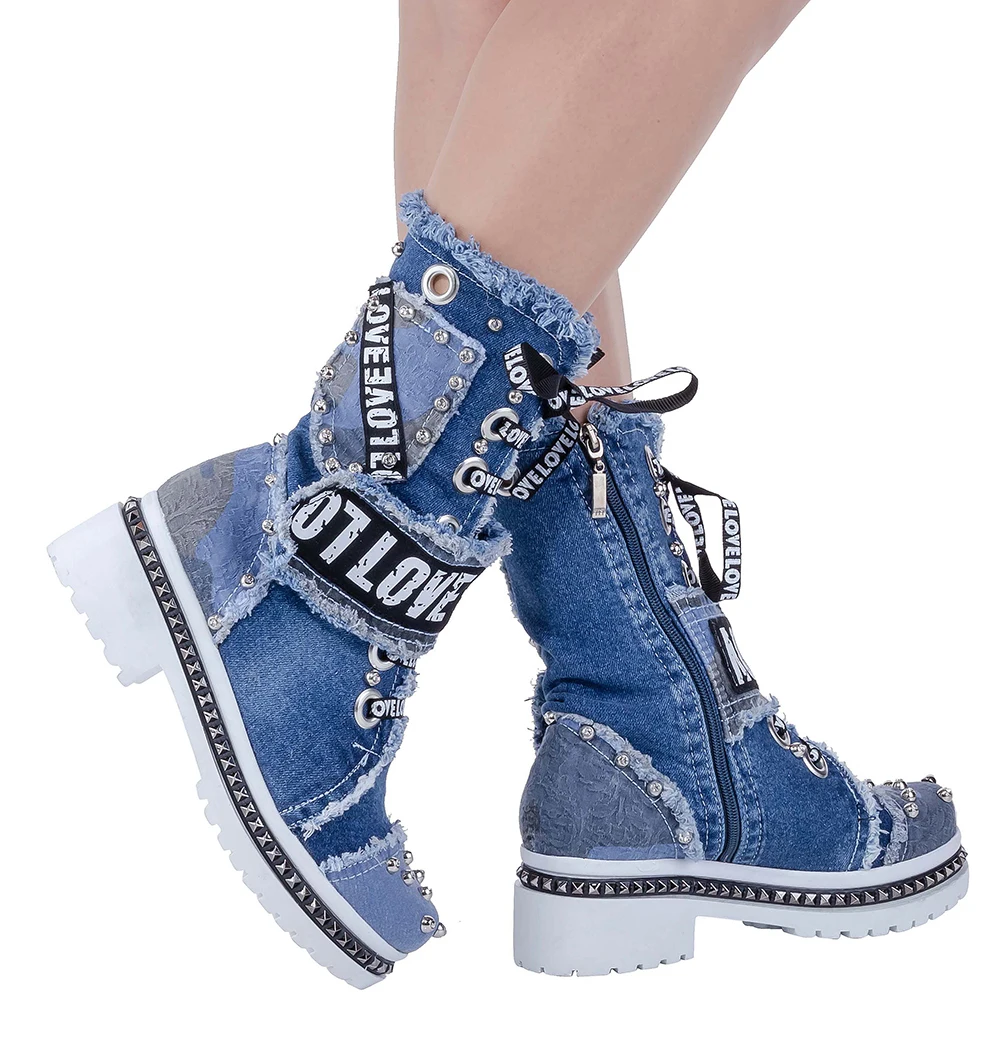 Denim Boots / Handmade Women\'s Shoes / Sports Denim Heeled Boots / Valentine\'s Gift /women\'s shoes, denim shoes, denim sneakers