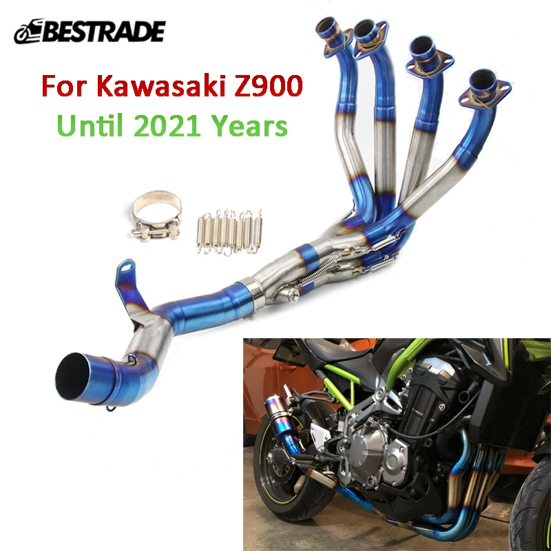 For Kawasaki Z900 Until 2021 Motorcycle Full Exhaust System Front Middle Pipe Header Tip Stainless Steel Blue Tube Slip On 51mm