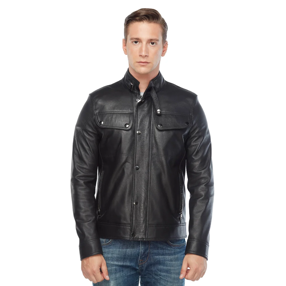 Addo maschio cappotto in vera pelle nero originale pelle di agnello autunno inverno 2022 Biker Slim Large Size VintageTürkiye