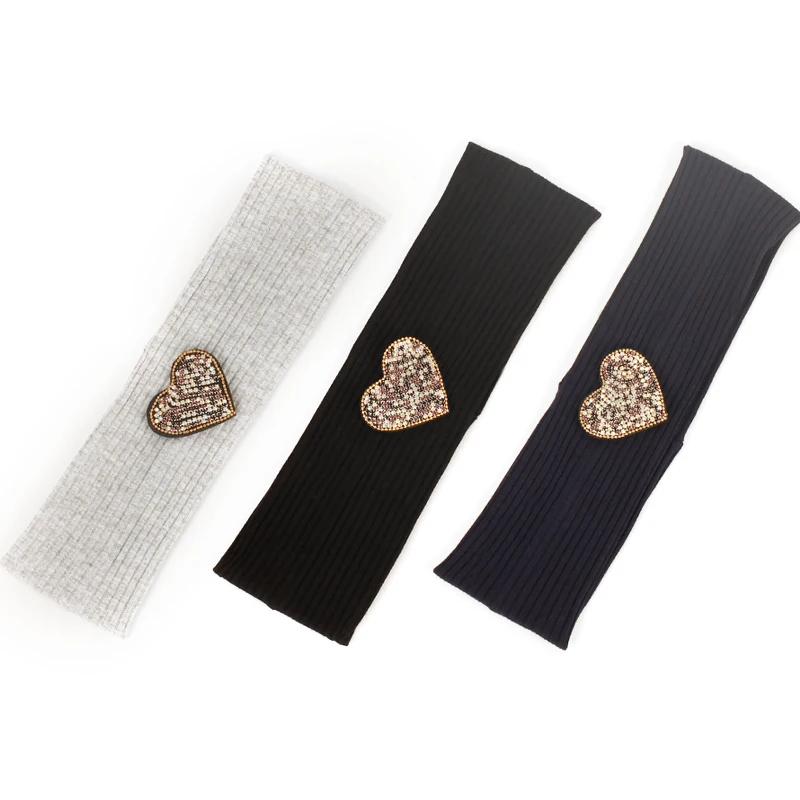 Women Yoga Sport Headband Ladies Cotton Soft Hairband Ribbing Knit Elastic Headwear Fashion Love Rhinestone Accessories Turban image 3