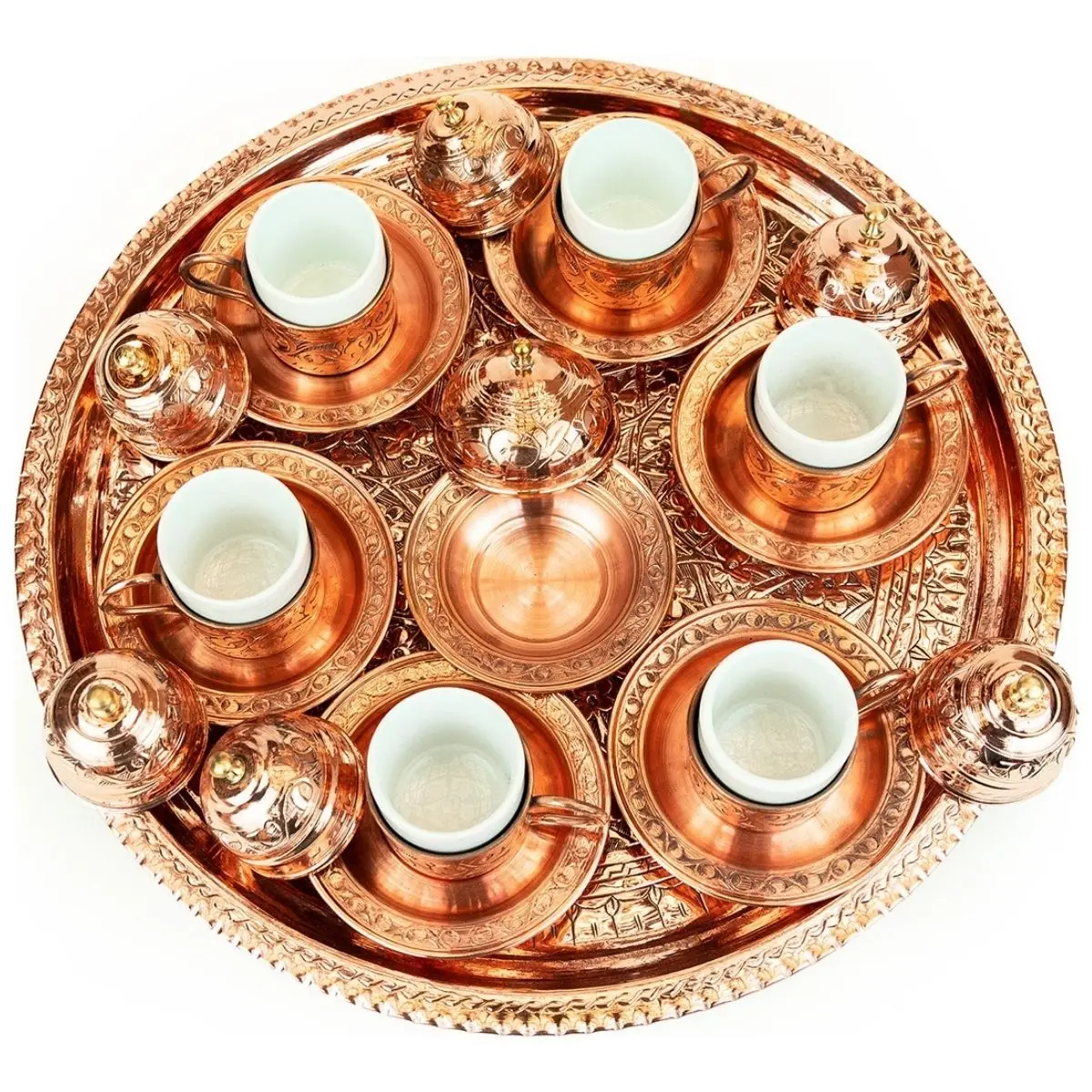 Real Copper Coffee Cup Set for 6 Persons  Ottoman Patterned Cups Tray Turkish Delight Cup Set Hand Made Authentic