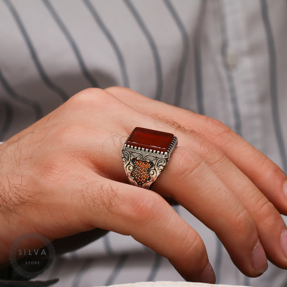 Agate Aqeeq 925 silver men's ring. Men's jewelry stamped with silver stamp 925 All sizes are available