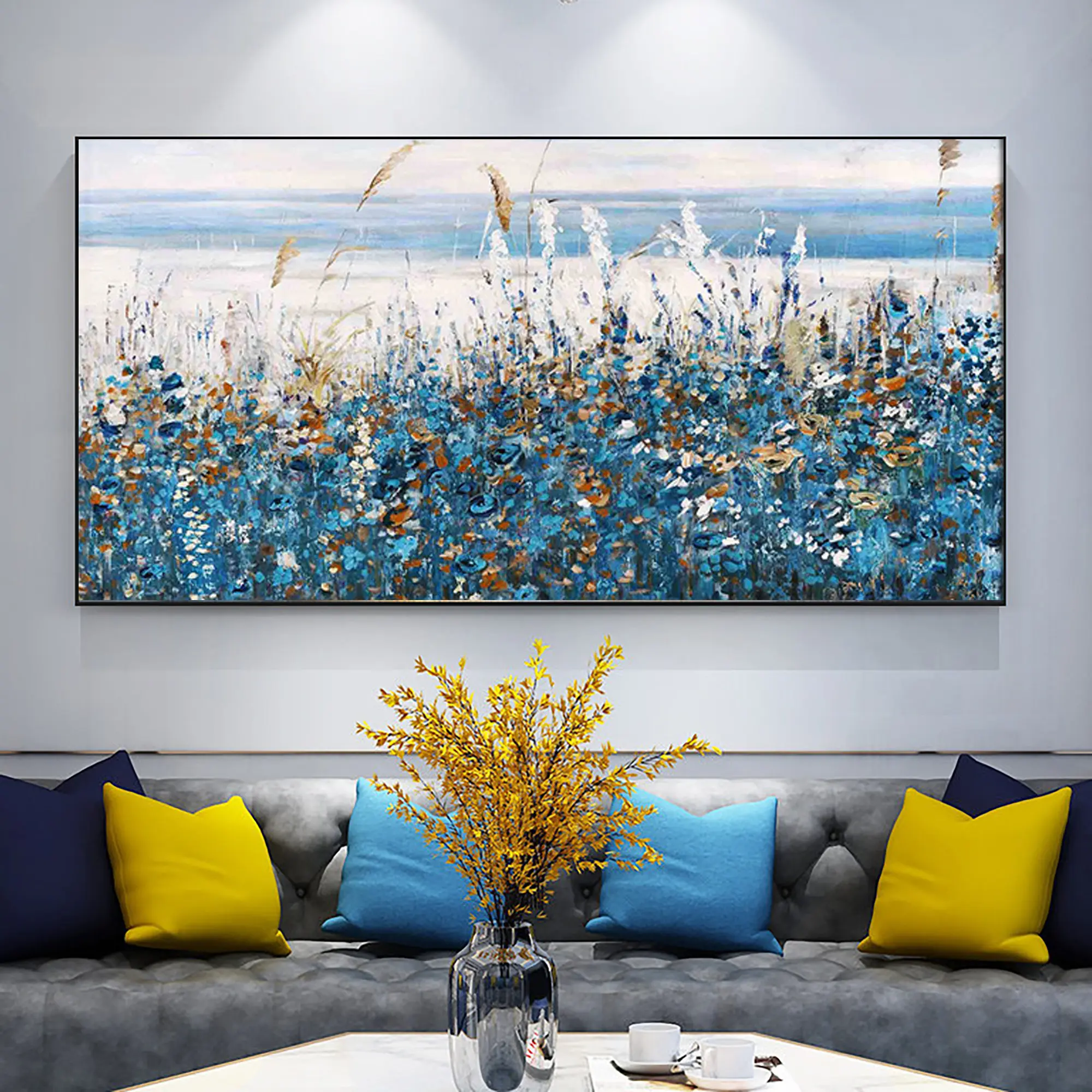 

Abstract Grass By The Sea Oil Canvas Painting Posters and Prints Wall Art Pictures For Living Room Home Decoration Frameless