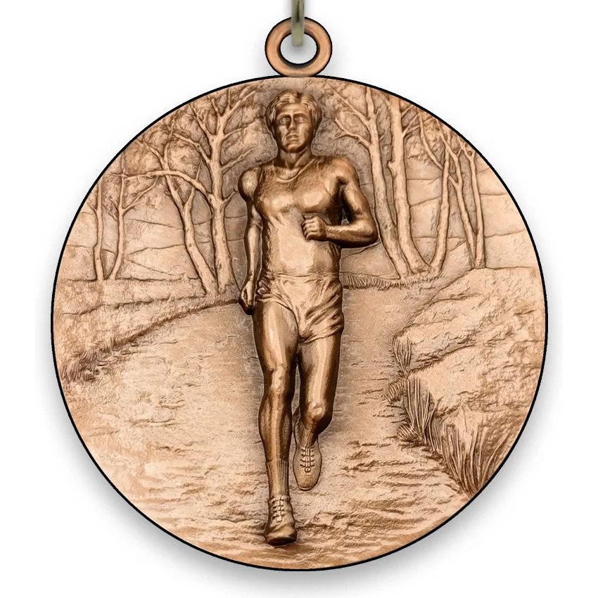 Large Metal Cross-Country Male Bronze Medal - 6,4 cm - with Neck Ribbon size 2,2cm x 80 cm -  Choice of Ribbon Colours.