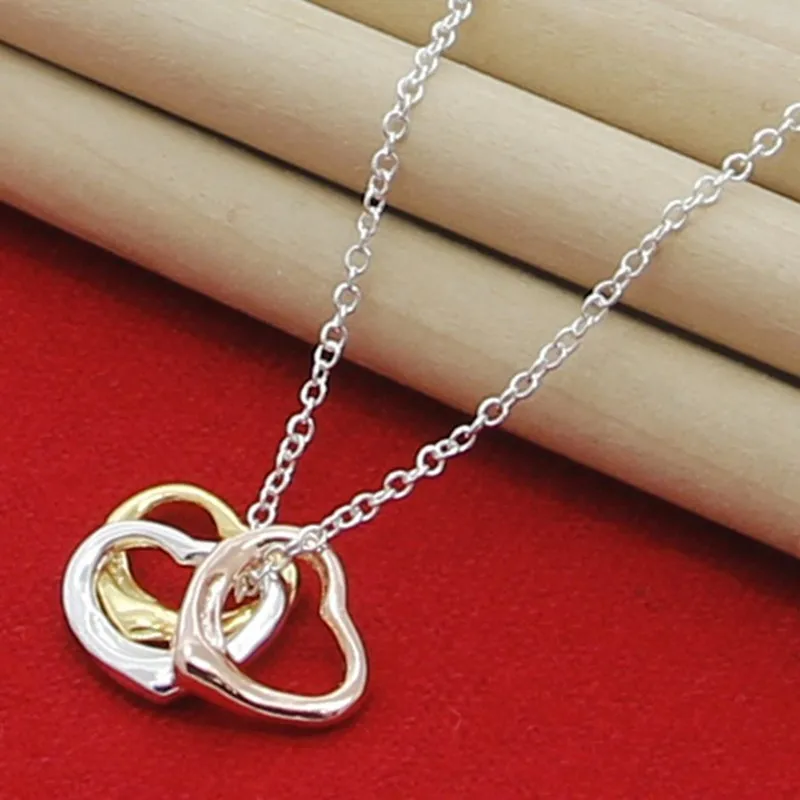 925 Sterling Silver Color/Gold/Rose Gold/ Three Color Small Heart Pendant Necklace For Women Chain Wedding Party Jewelry Christm