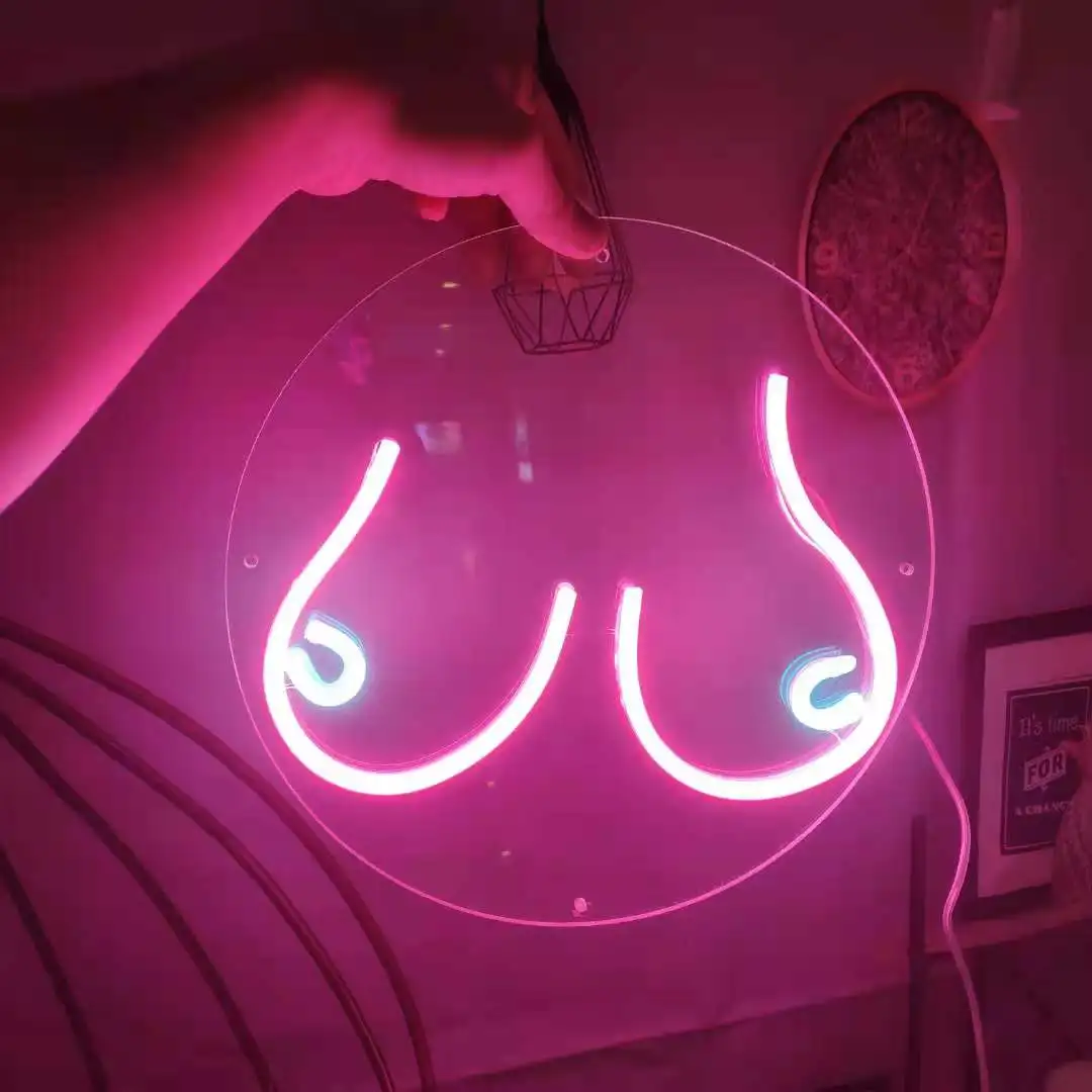 Custom Neon Sign Woman Bust LED Neon Light Wall Art Pink Boobs Neon Effect Sign Decor Party Roompartment Home  Decor Wall Decor