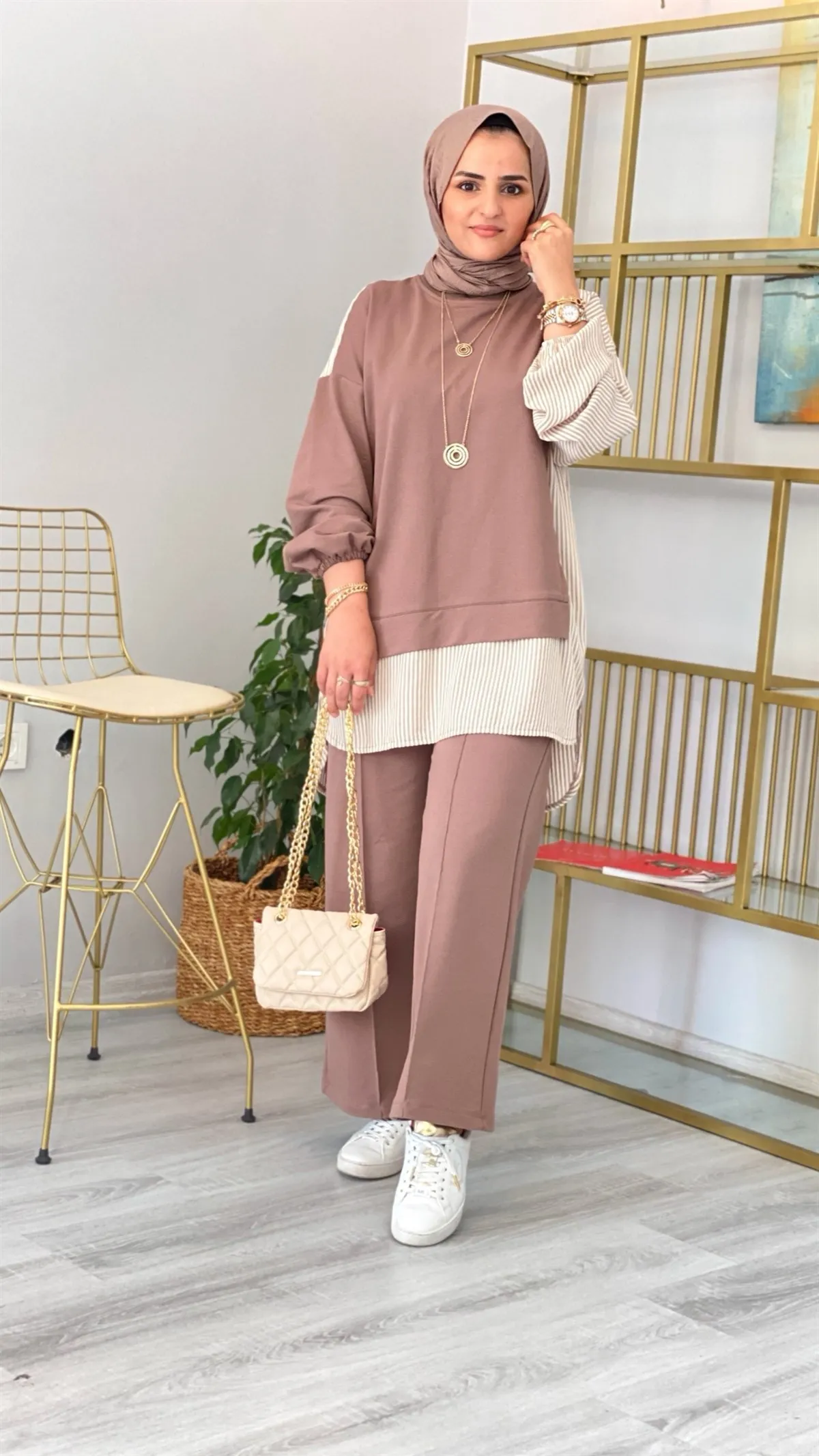 Women's shirt suit detail cotton casual elasticized waist and seasonal hijab Muslim 2022 model suit Muslim fashion Islamic clothing