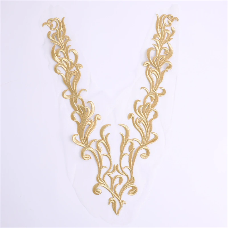 1 Pcs Gold Large Bodice Applique Embroidered Vintage patch For DIY Sewing Wedding Dress Bridal Gown Accessories Evening Dress