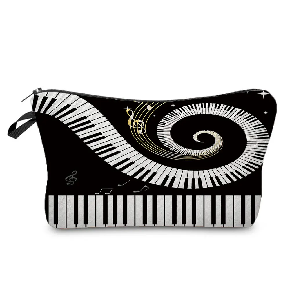 High Quality Organizer Portable Pencil Case Piano Guitar Painting Women Makeup Bag Heat Transfer Music Notes Print Cosmetic Bags