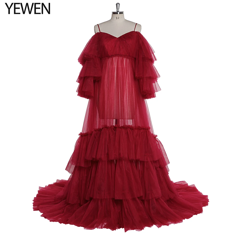 Sexy Deep Pink Long Sleeves Boho Beach Photograghy Wedding Dress Plus Size Custom Color Bridal Gown YEWEN