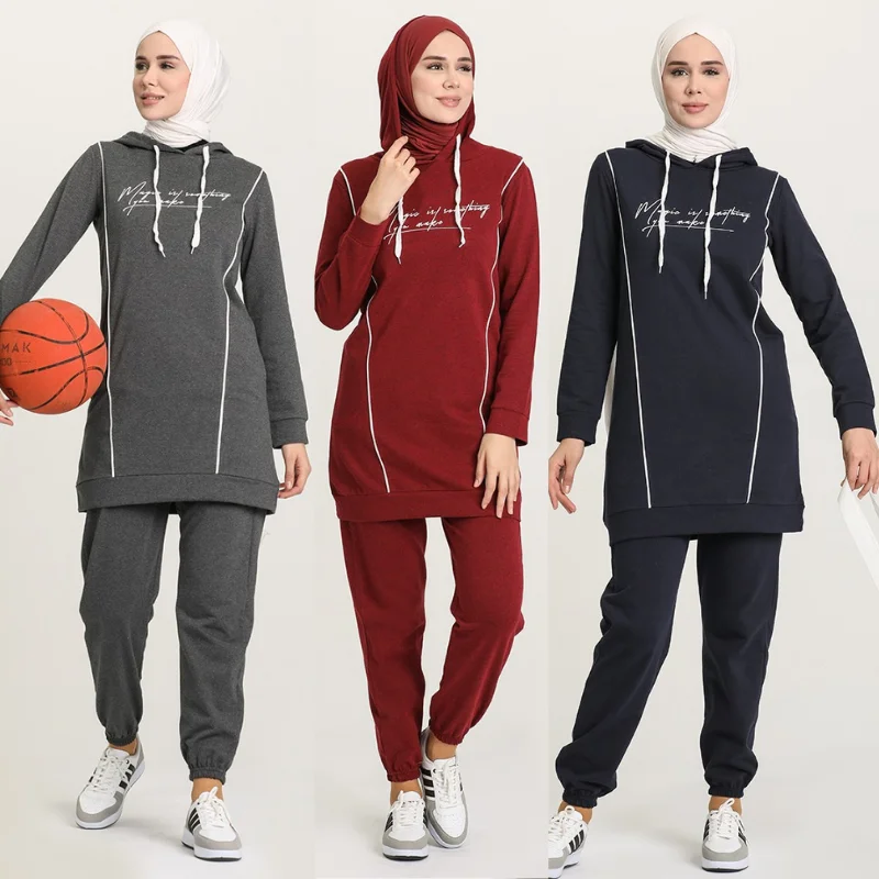 

tracksuit set 2021season muslim fashion arabia Dubai fashion trends 100% Made in Turkey abayas hijab clothing muslim sets