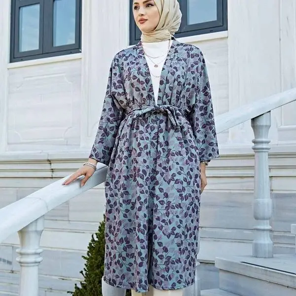 TUGBA Muslim Women Patterned Kimono Purple Cardigan İslamic Muslim clothes for Turkiye