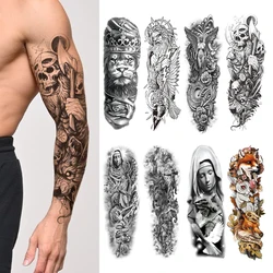Waterproof Tattoo Sticker Totem Full Arm Large Size Sleeve Temporary Tattoos Lion Wolf Death Fake Tattoo For Men Women Body Art