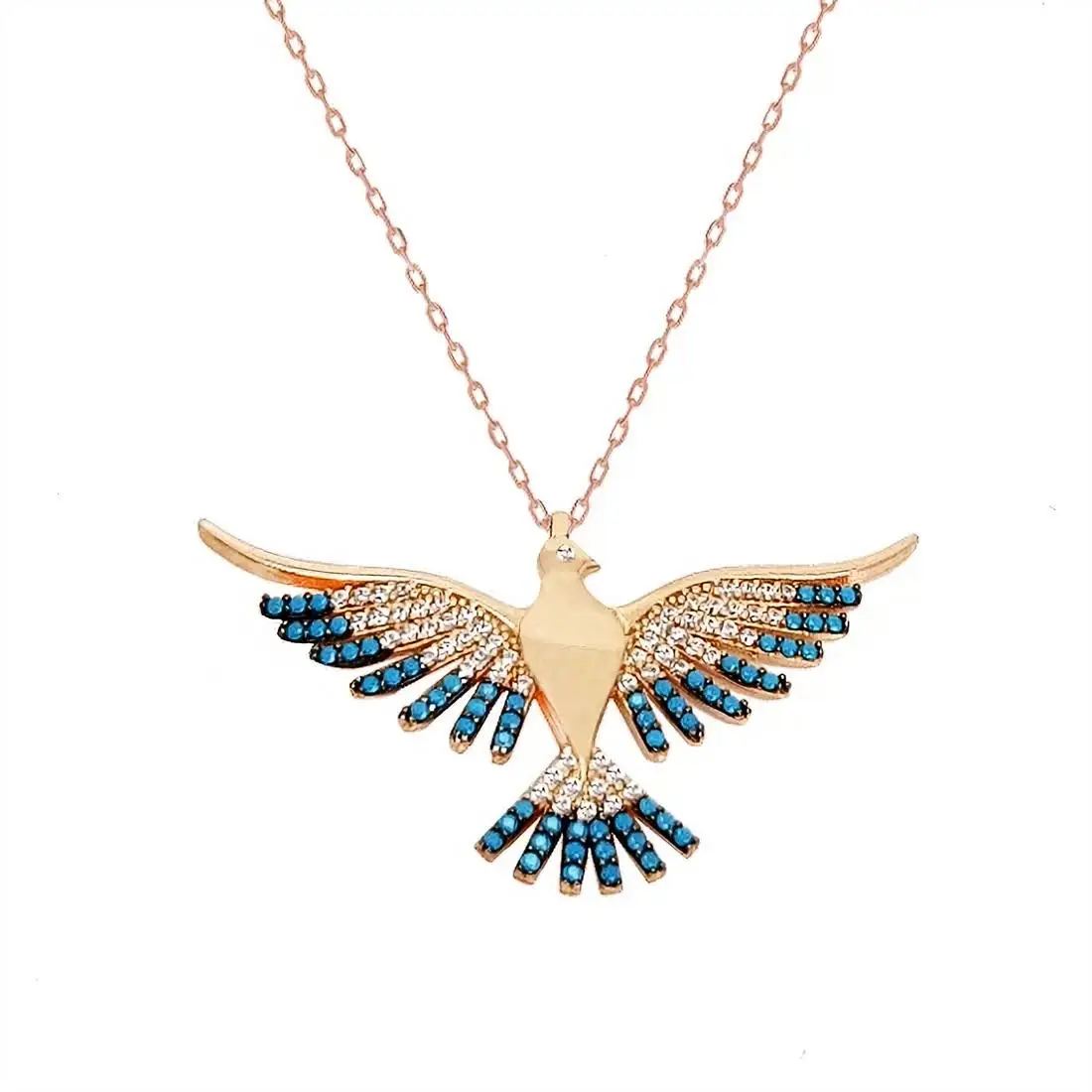 2021 Model Turquoise Stone Phoenix Silver Necklace Included 925 Sterling Silver Rose Gold Plated for woman