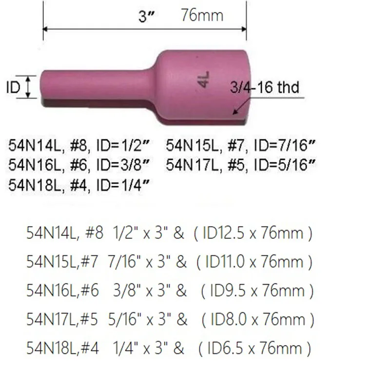 TIG Long Alumina Ceramic Nozzle Gas Lens Cup Comsumables Accessories KIT Fit TIG Welding Torch PTA DB SR WP 17 18 26 Series 5PCS