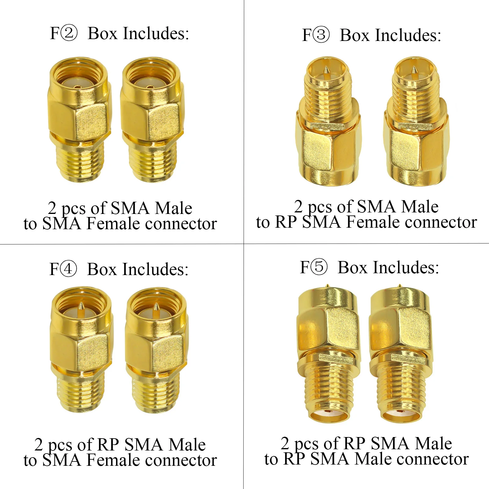 Kit connettore coassiale SMA SMA/RP-SMA Maschio a RP-SMA/SMA Femmina Adattatore coassiale RF SMA Maschio a Femmina Convertitore Set 4 pz 2 pz/lotto