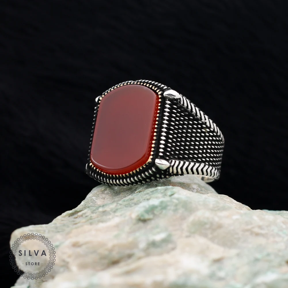 Original Sterling 925 Silver Men's ring With Agate Aqeeq Stone. Men's Jewelry All Sizes Are Available