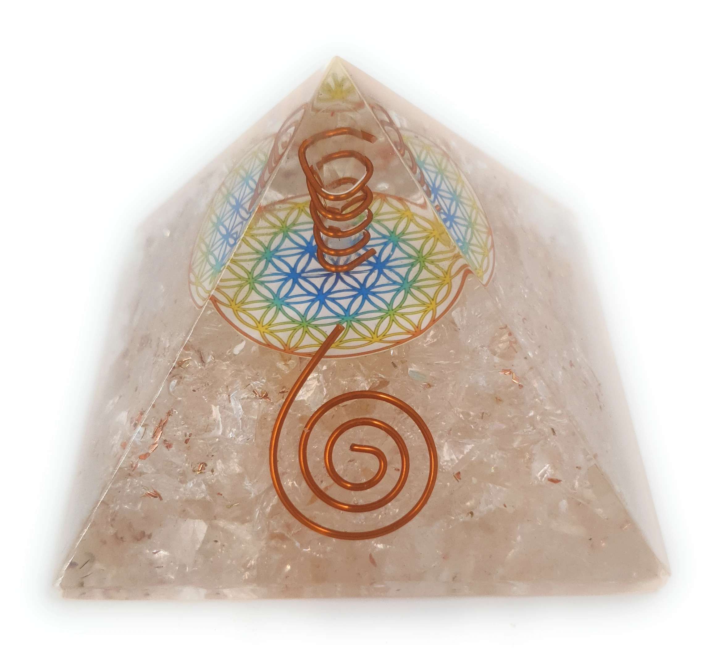 Pyramid orgone white quartz 9x9cm Feng Shui transforms negative energy to positive crystals therapy