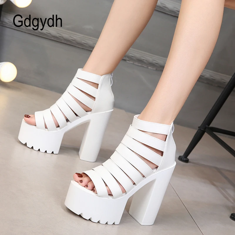 Gdgydh sandali con plateau estivi da donna tacchi alti tacchi neri da ufficio da donna Sexy con cinturino incrociato con cerniera scarpe romane Peep