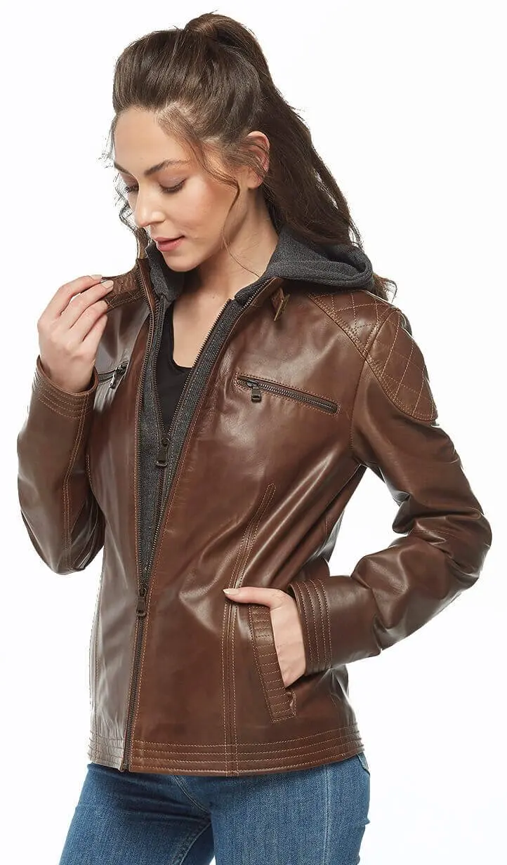 Genuine Leather Women 'S Jacket Coat Sheep Lamb Sheepskin Autumn Winter 2022 Thin Large Size Vintage Biker Coffee Hooded