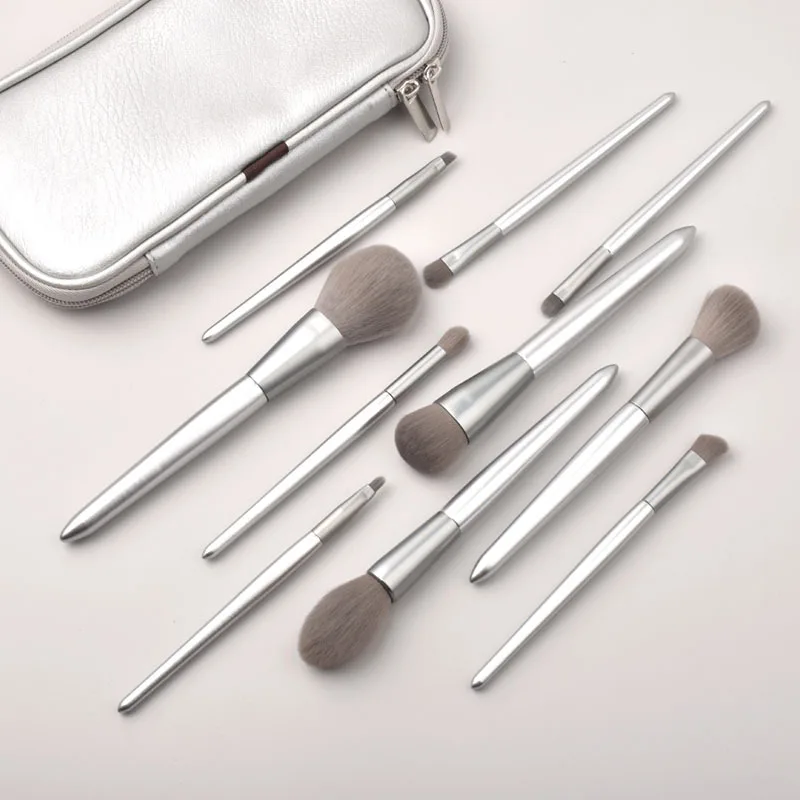 Professional Real Private Label Quality High End Wool Profession Goat Natural Hair Animal Makeup Brush Silver