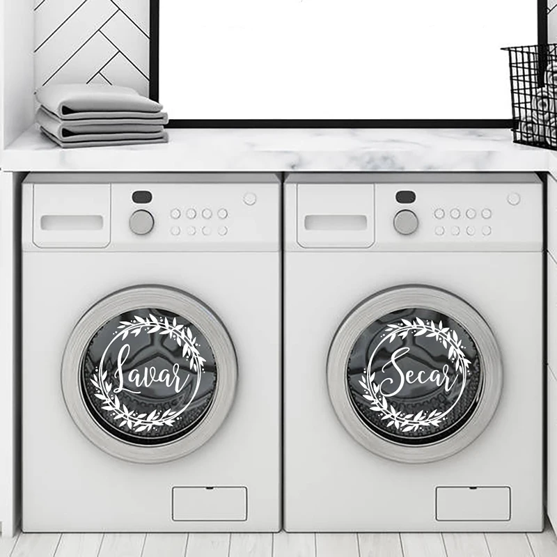 2PCS Spanish Lavar Secar Sign Quote Vinyl Decals Laundry Room Decor Washing Machines Door Decoration Vinyl Sticker Laundry Art