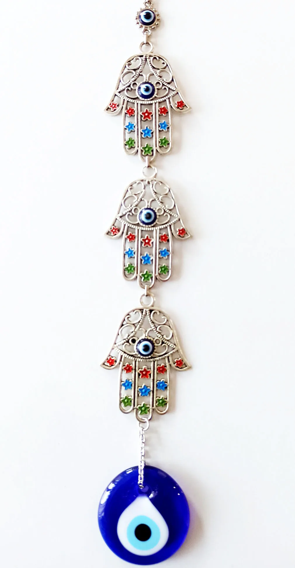 Evil Eye Beaded Flower Embroidered, Silver Color, Hamsa Hand Wall Ornament