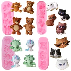 Unicorn Bear Silicone Mold Cat Animal Cupcake Fondant Molds Baby Birthday Cake Decorating Tools Candy Chocolate Resin Clay Mould